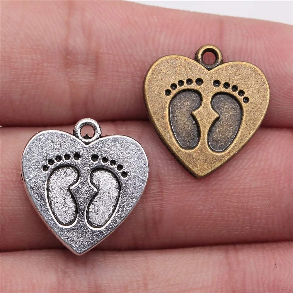 

WYSIWYG 8pcs 19x18mm 2 Colors Antique Silver Antique Bronze Plated Heart Feet Pendants Feet Heart Charm Feet Heart Pendants