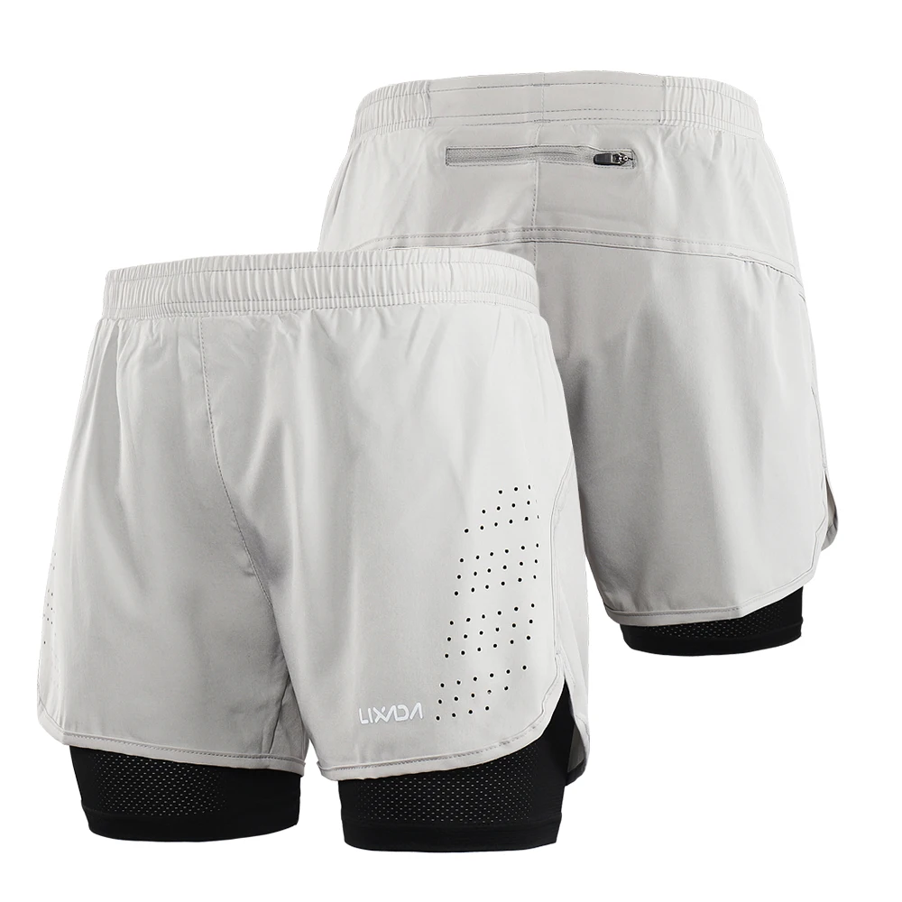 Lixada 2-в-1 мужские шорты для бега быстросохнущие дышащие тренировочных упражнений, перчатки для езды на велосипеде спортивные шорты для спортзала с длинная кисть размер XXL