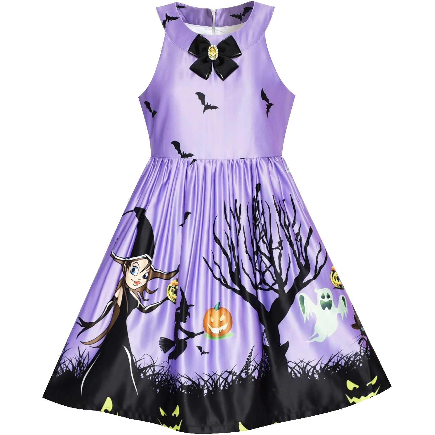 Sunny Fashion платья для девочек Хэллоуин Ведьма Летучая мышь Тыква Костюм Пурпурный