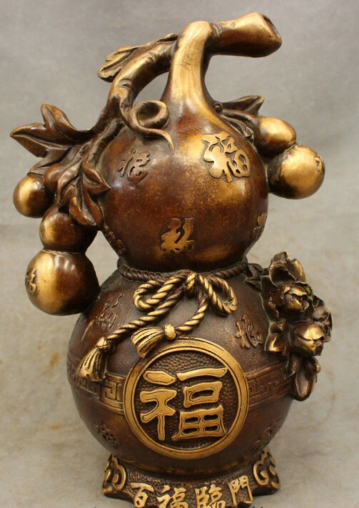 

12"Chinese Bronze Decoration BiXie Expel Evil Fu Gourd Cucurbit Statue Sculpture