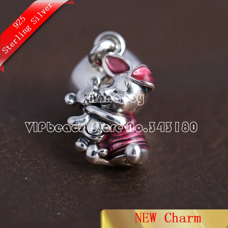 

2017 Spring NEW 925 Sterling Silver Piglet Transparent Cerise Enamel Charm Bead Fit European Woman Jewelry bracelets DS080