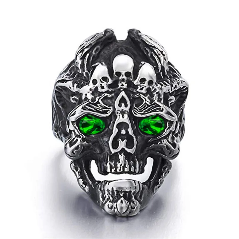

Us Size 7-14 Devil Dragon Skull with Stone Men Signet Ring Europe Hot Sale Punk Male Finger Rings Factory Direct
