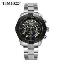 Мужские часы Time100 из нержавеющей стали ремешок браслет в деловом стиле черный циферблат Календарь Водонепроницаемый 50 м