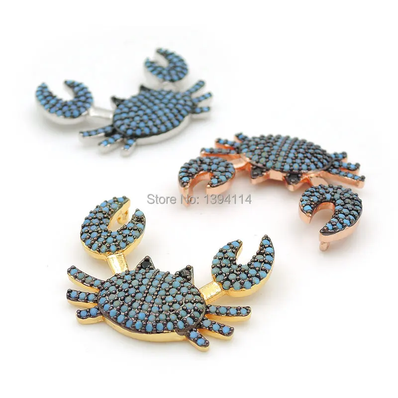 

26*20*4mm Micro Pave Kallaite CZ Crab Charm Of Double Circles Fit For Women As Necklaces Accessory