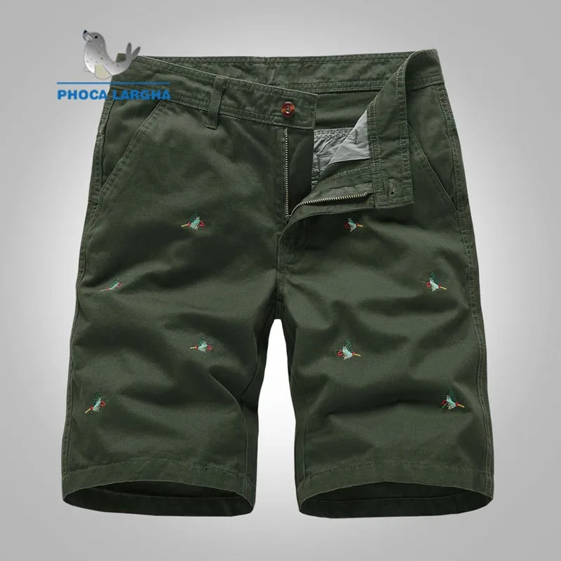 Летние Новые мужские хлопковые шорты сплошной цвет вышитый короткие мужские брюки на молнии свободные мужские шорты кэжуал Большие размеры