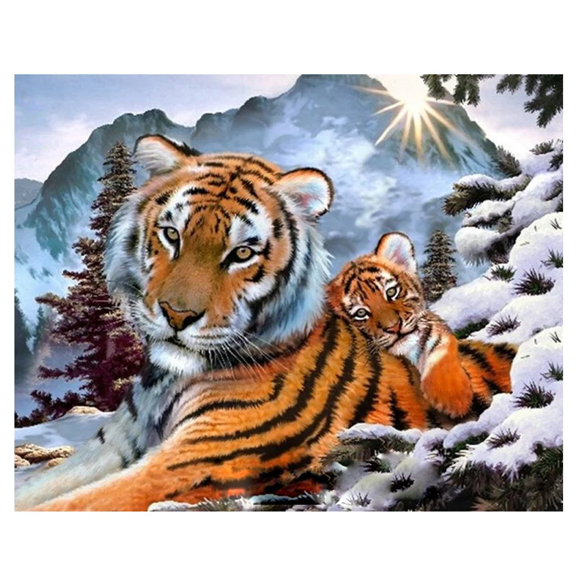 

RIHE Tiger Family Diy Painting By Numbers Snow Mountain Oil Painting On Canvas Hand Painted Cuadros Decoracion Acrylic Paint Art