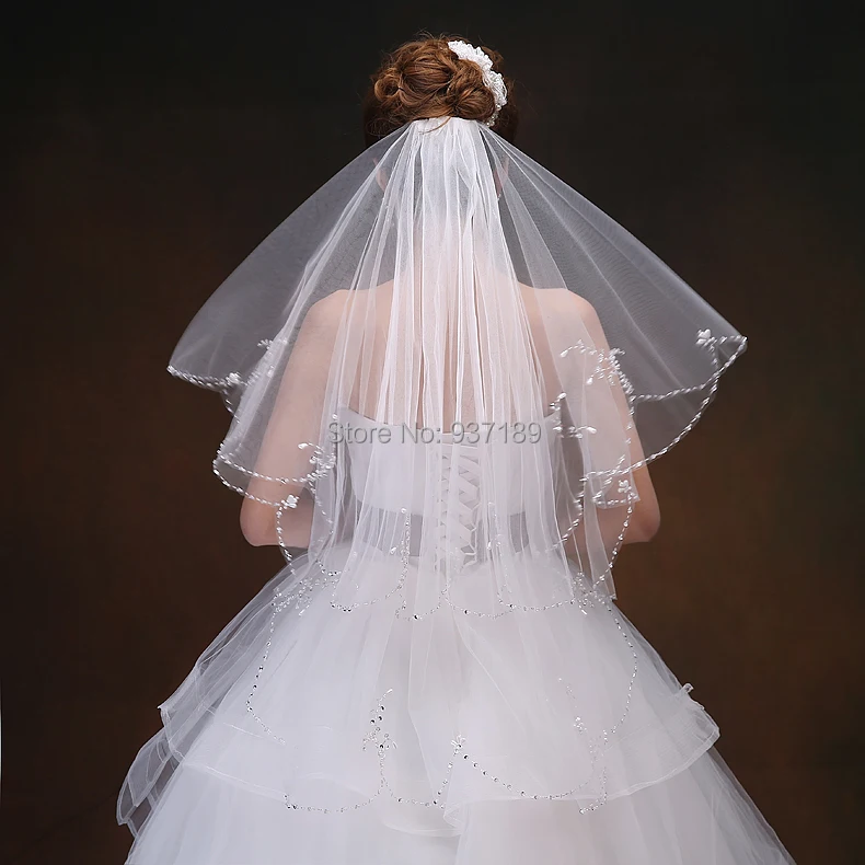 На заказ реальное изображение Романтический очаровательный белый besd край из двух Слои мягкий на свадьбу, из тюля аксессуар фаты