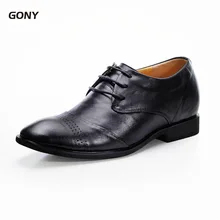 Newest 2018 Men’s 100% Genuine Leather Dress Oxfords Height Increasing Shoes Grow Taller 7CM for Men Wedding Party