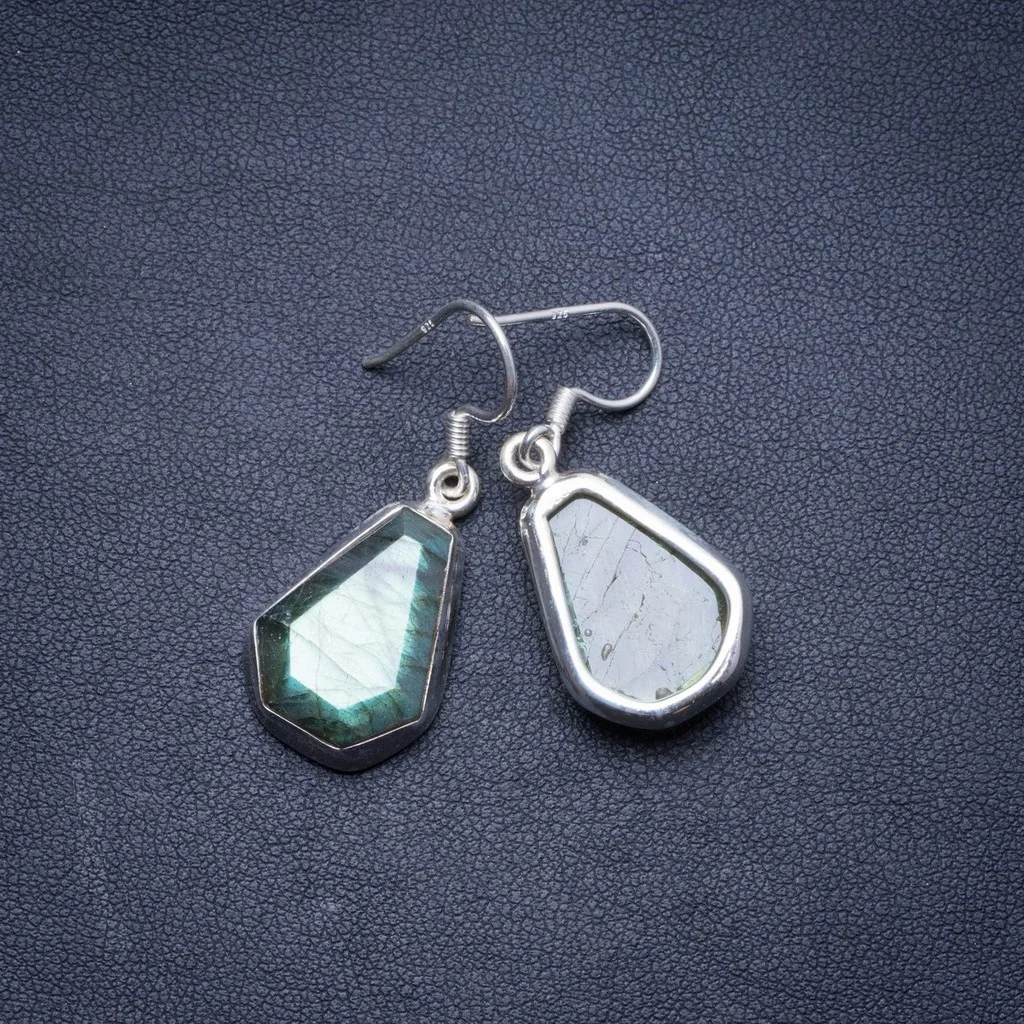 

Natural Labradorite Handmade Unique 925 Sterling Silver Earrings 1.25" X4366