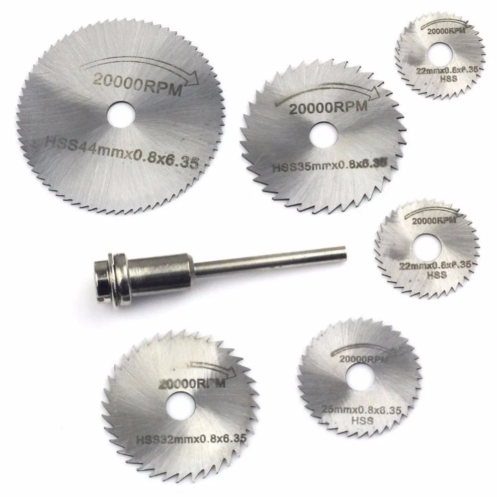 ZFE 7Pcs HSS Rotary Tools Circular Saw Blades Cutting Discs Mandrel