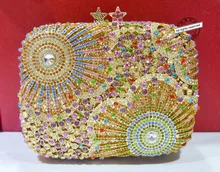 Stilvolle Goldene mit metallgriff Luxus Kristall Abendtasche Hochzeitstasche Strass Tasche Hochzeitstag Kupplungen 88370
