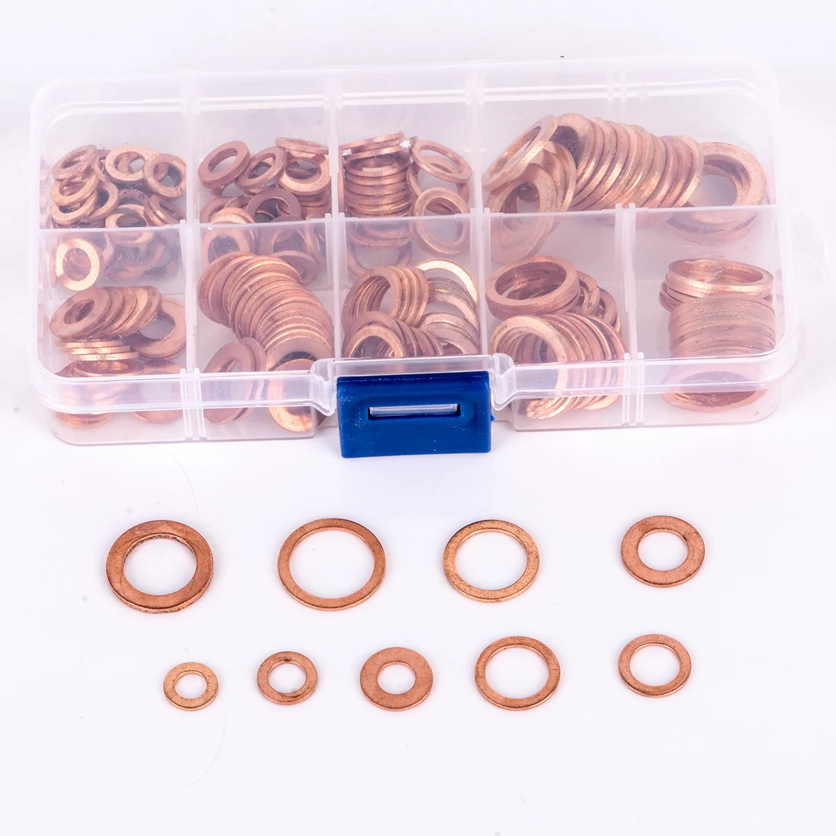 200pcs Assorted Copper Washer Flat Ring Seal M5-M14 Gasket Set Assortment Kit with Box For Hardware Accessories