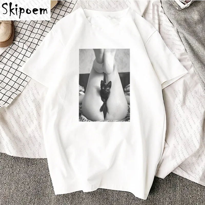 New Cotton Tshirt Sexy Woman With Black Cat Design Print Short Sleeve Tops & Tees Fashion Casual T Shirt Unisex Brand Clothing|T-Shirts| - AliExpress