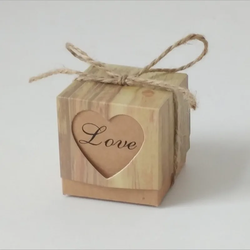 Новинка 100 шт/партия романтическая коробка конфет сердца для украшения свадьбы старинный крафт свадебные сувениры и подарки коробка с канат джутовый