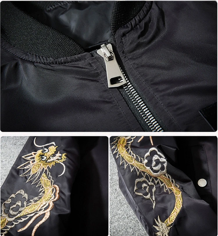 GSPBG 2017 Fashion Spring Autumn Men Jacket Streetwear Dragon Eagle Embroidery Japan Black Bomber Jacket MA1 Flight Aviator Coat