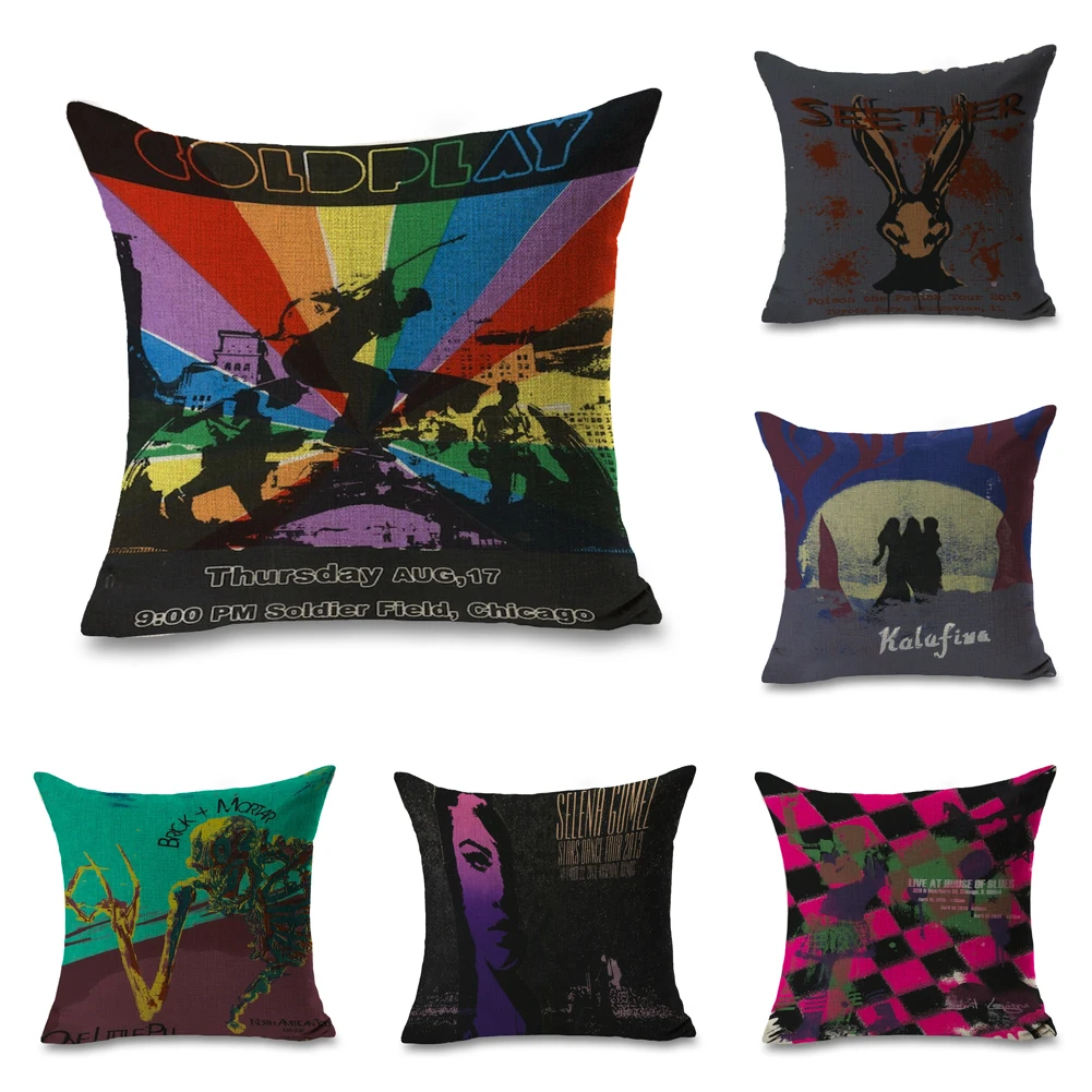 

Pop Art Gig Music Festival Concert Pillows Linen Couch Seat Cushion Throw Pillow Home Decor Gift