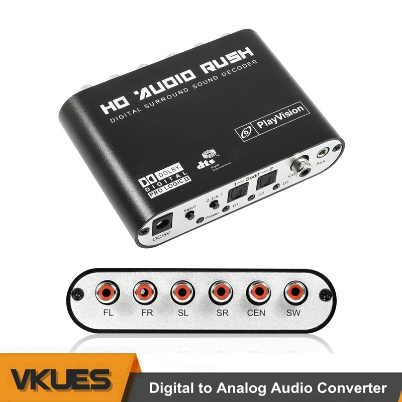 

Optical SPDIF Coaxial 3.5mm AUX to 6 RCA Adapter Digital to Analog 5.1 Stereo Audio Converter DTS AC3 Audio Decoder Amplifier