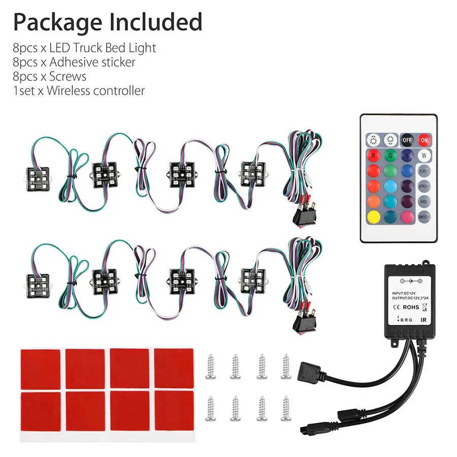 Светодиодный RGB задний светильник для кровати грузовика комплект-Звук Активированный беспроводной пульт дистанционного управления многоцветная работа светящийся неоновый рок светильник ing(8 Pods