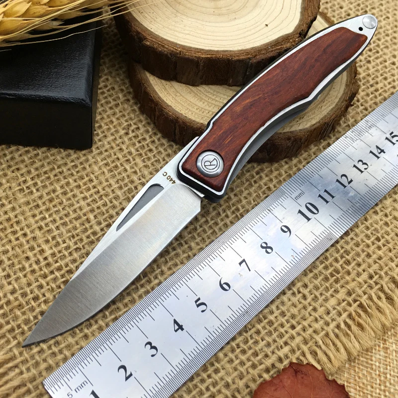 Универсальный карманный нож, наружные складные ножи, мини Chris Reeve, тактическая деревянная ручка инструмента, 440C Лезвие, Подарочная коробка