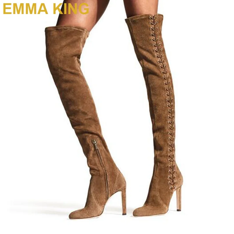 brown suede thigh high boots