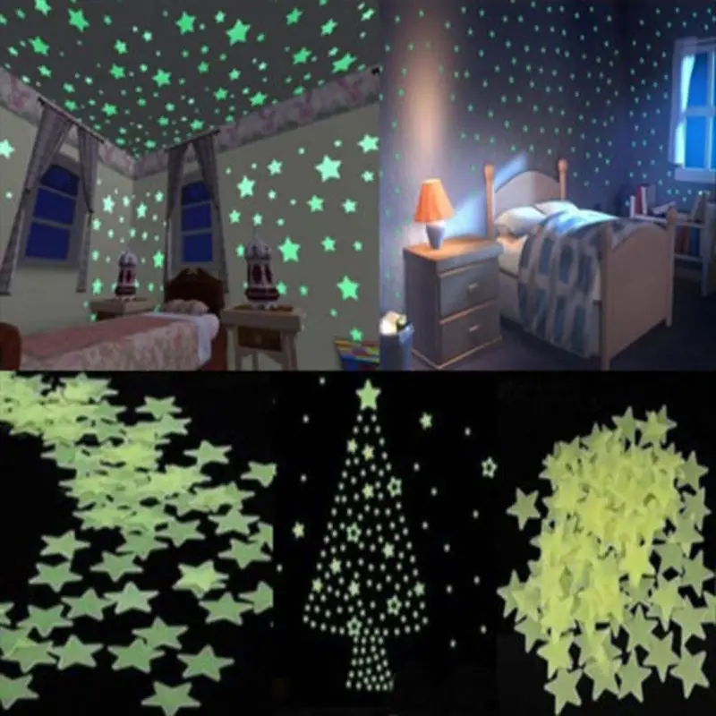 Us 1 63 25 Off 100pcs Noctilucent Star Wall Sticker Diy Art Kids Room Decoration Accessories Glow In The Dark Star Decal Paper 3d Stickers In Wall