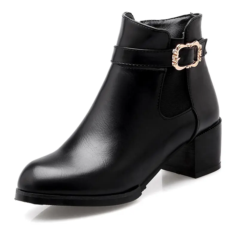 

side zipper small round toe square heel ankle boots metal belt buckle simple fashion designed elastic motroocycle boots dxj999