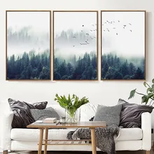 

Nordic Painting Fog Forest Landscape Canvas Painting Wall Painting Poster Print Wall Art Picture for Living Room Home Decor