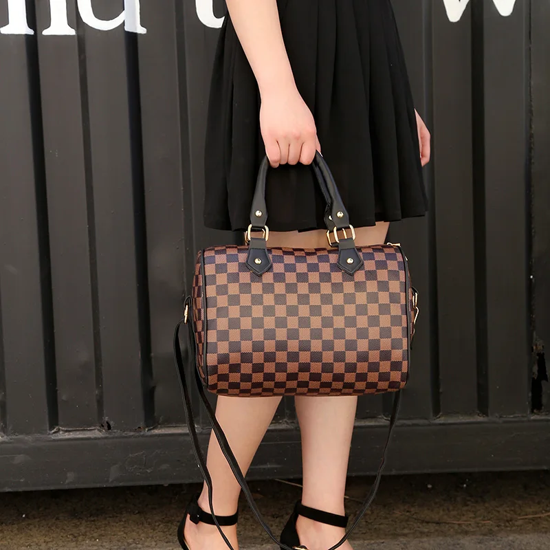 

2019 Boston Speedy Women's Bag Pillow Bag Famous Designer Plaid Panelled Women Purses and Handbags Shoulder Messenger Bags