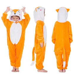 Fox Kids Kigurumi Onesie животных мультфильм пижамы оранжевый белый мягкий Onepiece детские зимние пижамы костюм карнавальный наряд