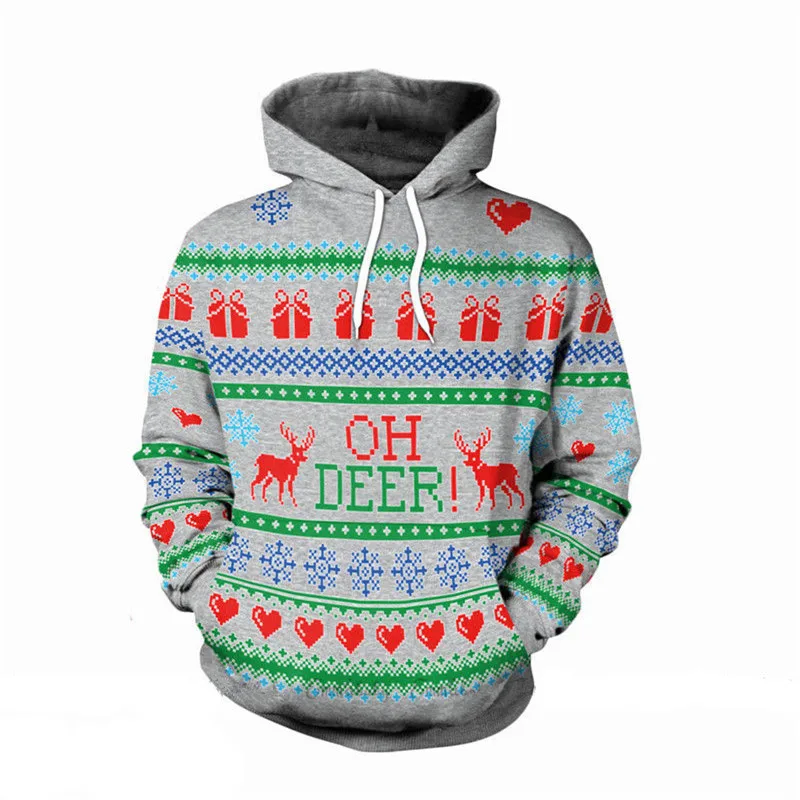 2018 Для Женщин Рождественский свитер с капюшоном джемпер укороченный топ спортивный пуловер Теплые кофты с капюшоном уличная