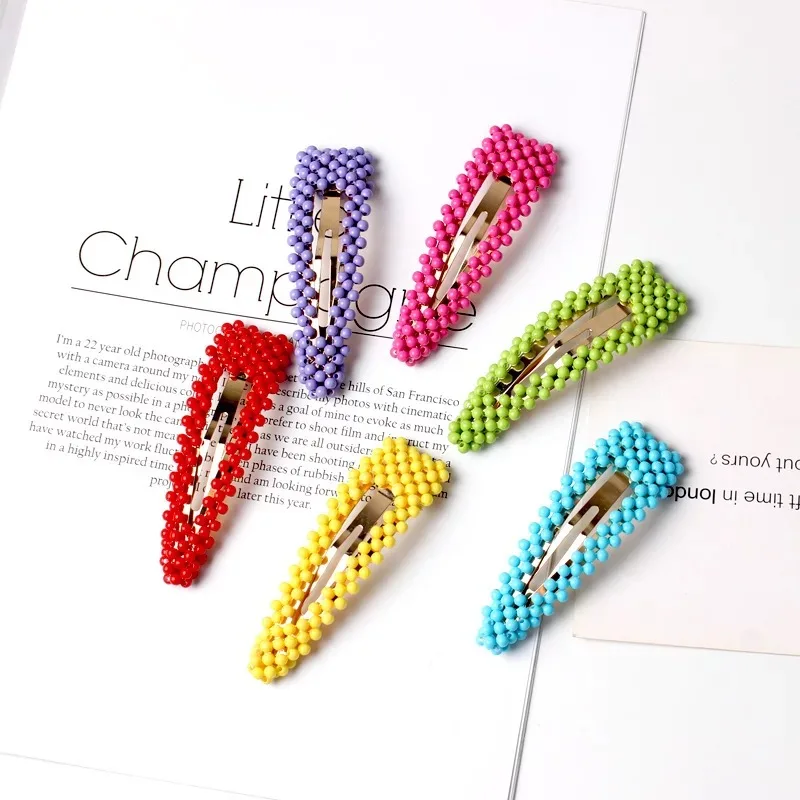 New Women's Hair Clip Women's Colorful Beads Hair pins Korean Design Snap Barrette Stick Hairpin Hair Styling Accessories