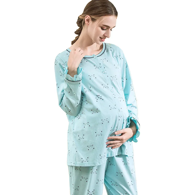 Maternity Pajamas Cotton Pregnant Pajama Set Top + Pants 2Pcs Sets Pregnant Women Long sleeve