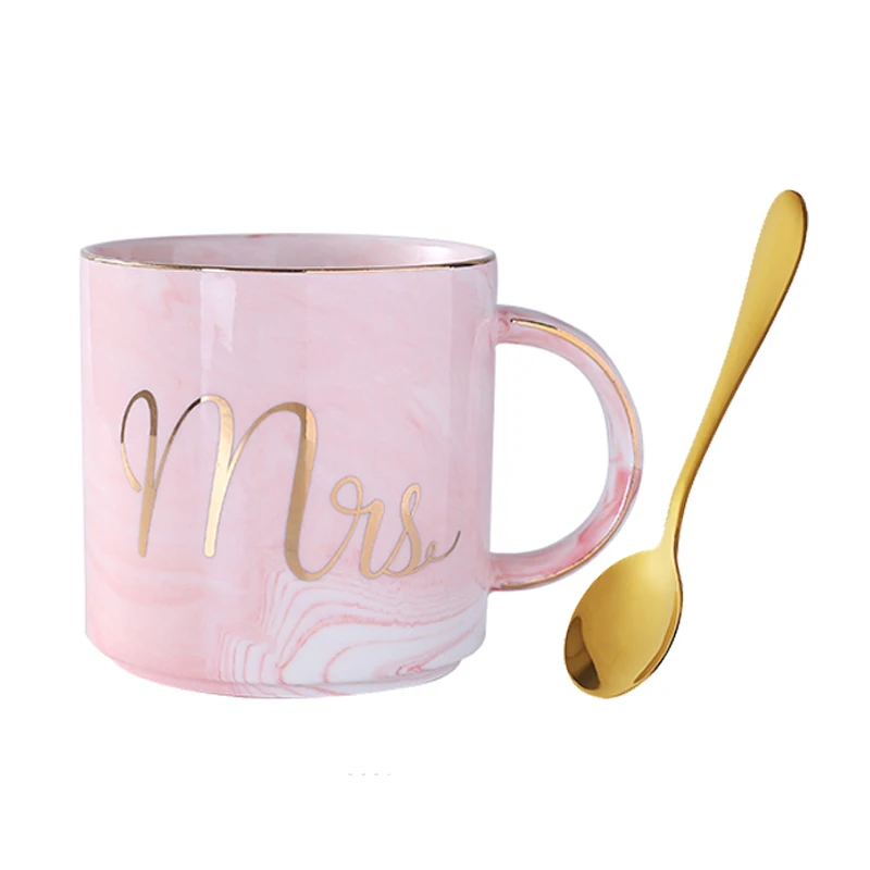 Marble Ceramic Mug Cup Coffee European Simple Phnom Penh Mrs &amp Mr Iron Series Tumblerful with Spoon Creative Grey Pink Gift | Дом и сад