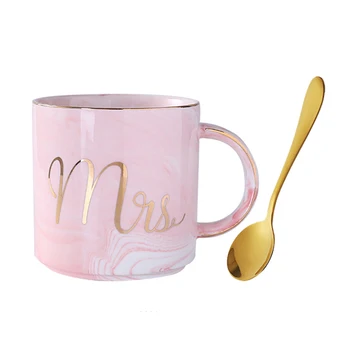 

Marble Ceramic Mug Cup Coffee Cup European Simple Phnom Penh Mrs & Mr Iron Series Tumblerful with Spoon Creative Grey Pink Gift