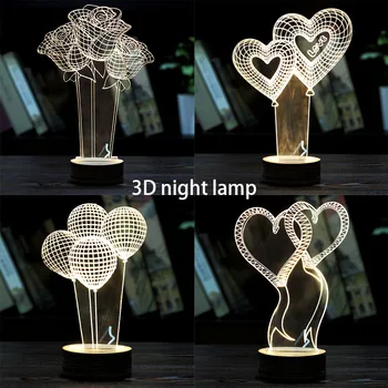 

Romantic 3D Love Heart-Shaped Visualization Led Night Lights Optical Illusion Art Gift for Wedding Babyroom Modelling Toys