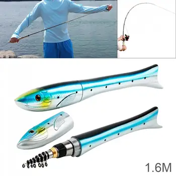 

1.6m Telescopic Carbon Fish Shaped Mini Pocket Pen Sea Ice Fishing Pole Fishing Rod