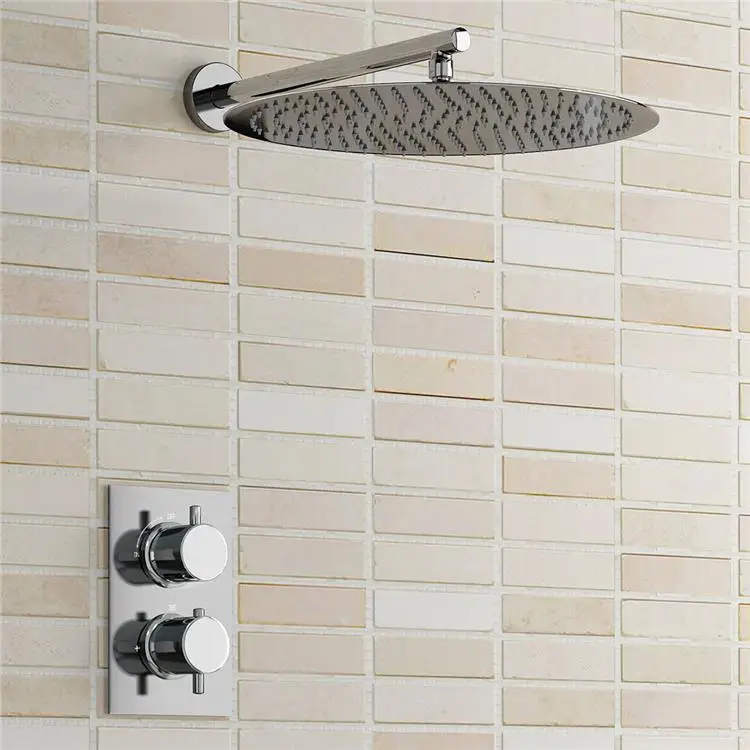 

Round 16" Ultra Thin Mixer Thermostatic Shower Head Set Chrome Thermostatic Bathroom Valve Set