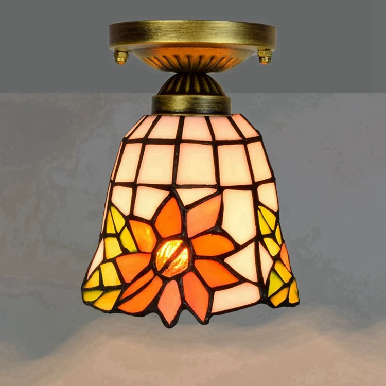 

Ou 6 inch 15CM Tiffany coloured glass corridor corridor balcony small suction ceiling garden sun lantern