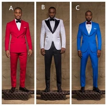 Hot Selling Men’s Wedding Prom Dinner Suits Red White Blue Groom Tuxedos Best Man Grooms Man Blazer 2 Pieces Custom Made 2016