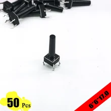 50pcs/lot 6*6*17 mm 4 PIN Tactil Tact 12V Push Button Interruptor Micro Switch Direct Plug-in Self-Reset Top