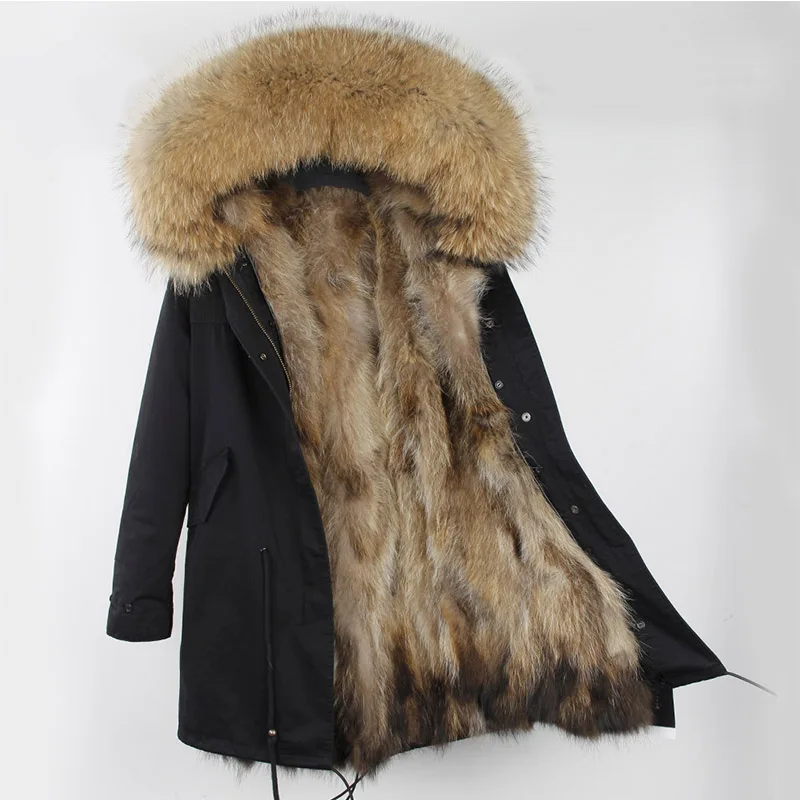 MAOMAOKONG; большие размеры; зимние сапоги на натуральном лисьем меховые парки мороженое опушка из лисьего меха длинная куртка пальто mujer для Для женщин - Цвет: black natural