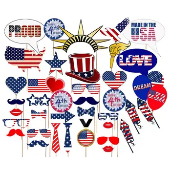 

Creative 40PCS/Set Photo Booth Props USA Patriotic Photobooth Props Party Favors For Independence Day Party Suplies