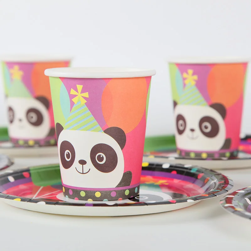 

40pcs/lot Panda Theme Disposable Tableware Sets Cup+Plate Cartoon Birthday Party Decoration The kids Favor Tableware
