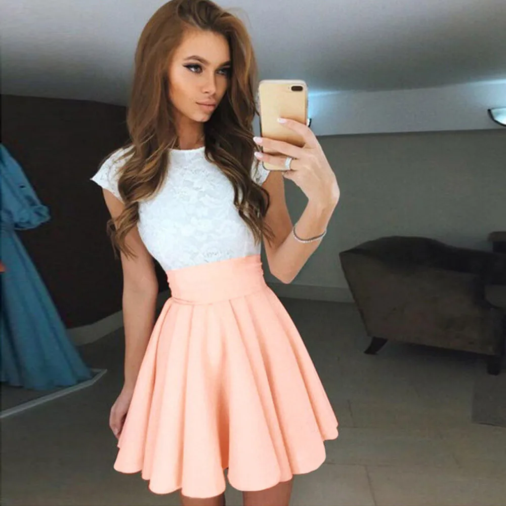 

O-Neck Long-Sleeved Party Dresses Women Sweet Mesh Streetwear Mid-Calf Dress Female 2019 Summer Lace Ball Gown Mini Dress 0220