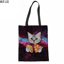 Холщовая женская сумка через плечо для девочек-подростков, мягкая летняя пляжная сумка с милым котом, Льняная сумка Bolsas Feminina, сумка для покупок