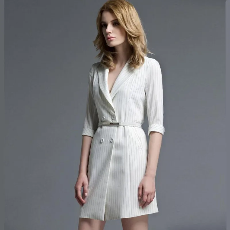 

Dress Office Lady Work Wear Pencil Dresses Women Striped Bodycon V Neck Midi Elegant Formal Korean Party Vestidos Black White