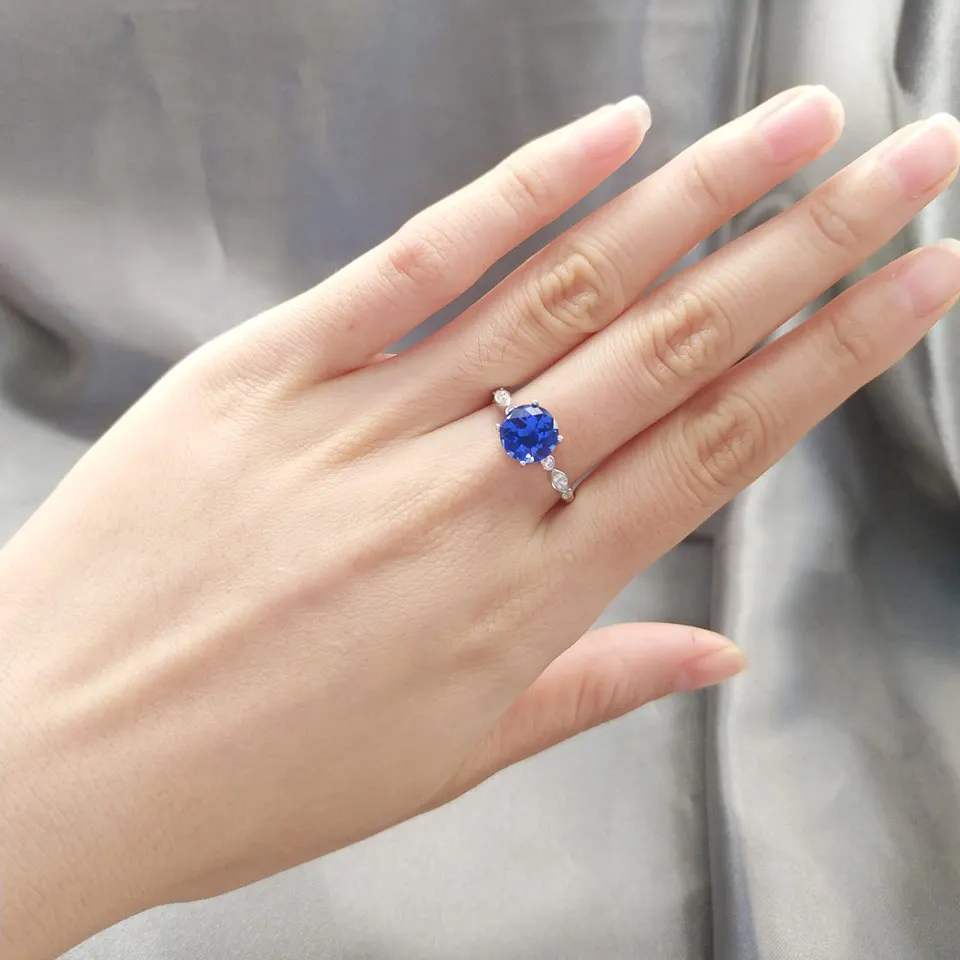 UMCHO Romantic Created Nano Sapphire Rings Solid 925 Sterling Silver Rings For Women Wedding Anniversary Gifts Fine Jewelry