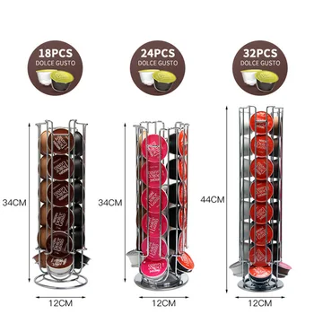 

18/24 /32Cups Rotatable Coffee Pod Holder Iron Chrome Plating Display Capsule Rack Stand Storage Shelves For Dolce Gusto Capsule