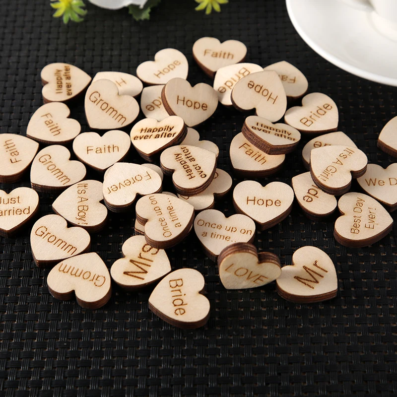 100 We Do 1 Wood Hearts, Wood Confetti Engraved Love Hearts- Rustic  Wedding Decor- Table Decorations- Small Wooden Hearts