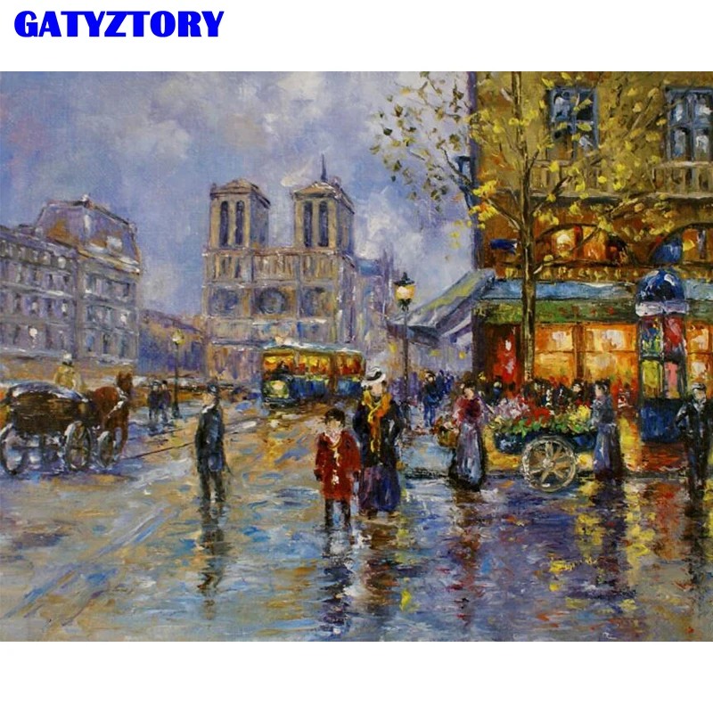 

GATYZTORY Frame Notre Dame De Paris DIY Painting By Numbers Kit Landscape Wall Art Picture Coloring By Numbers For Home Decors